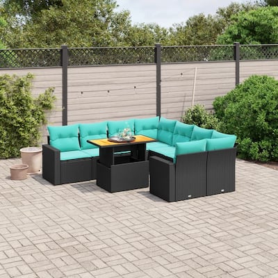 vidaXL Patio Sofa Set with Cushions Outdoor Furniture 9 Piece Poly Rattan - 24.4" x 24.4" x 27.2"