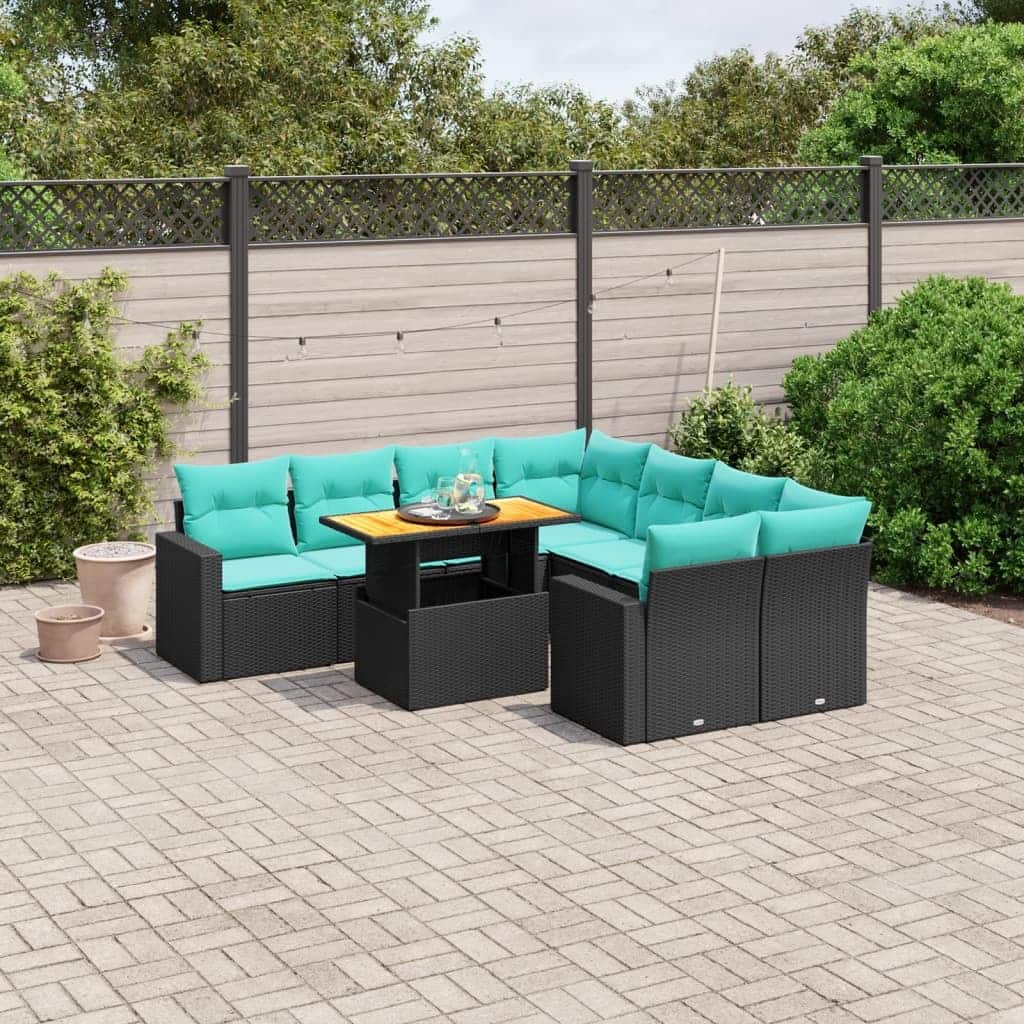 vidaXL Patio Sofa Set with Cushions Outdoor Furniture 9 Piece Poly Rattan - 24.4" x 24.4" x 27.2"