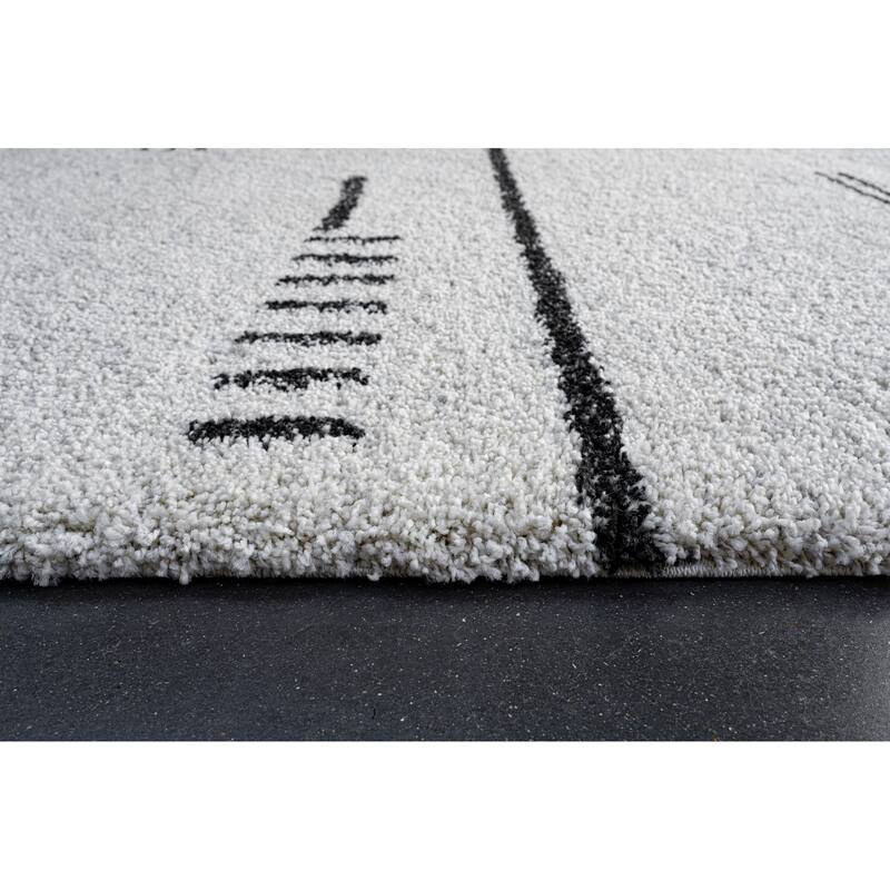Kyrie Black, Charcoal, Ivory and White Polypropylene Area Rug - 6' x 9'