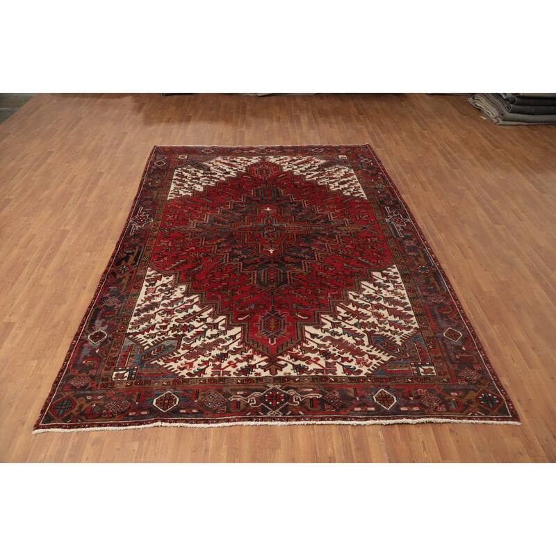 Hand Knotted Oriental 100% Wool Carpet Traditional Medallion Red Heriz Area Rug - 10' 8'' X 7' 9''