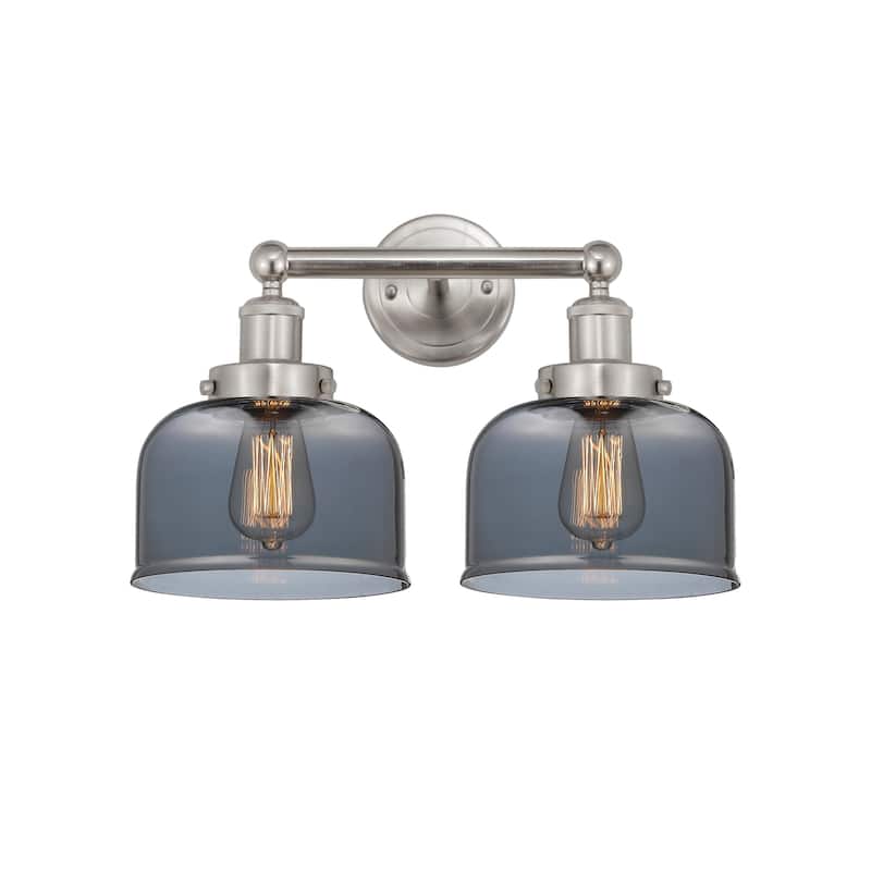 Innovations Lighting 616-2W-10-16-L Bell Vanity Bell 2 Light 16" Wide - Brushed Satin Nickel / Plated Smoke