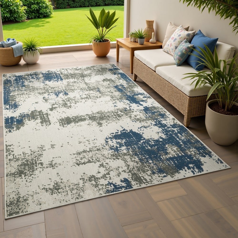 Vista Home Talcot Contemporary Abstract Beige/Cream Indoor-Outdoor Area Rug