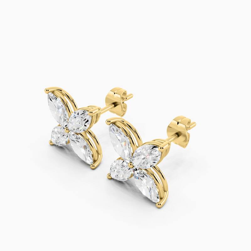 14K Gold Floral Lab Grown Diamond Fashion Stud Earrings 1.68 CTTW