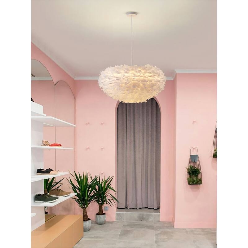 White Iron Ceiling Fixture With White Goose Feather