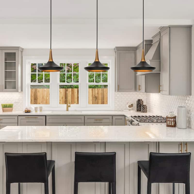 Conia Modern 1-Light Black Gold Pendant Lights for Kitchen Island - 9" D x 8.3" H