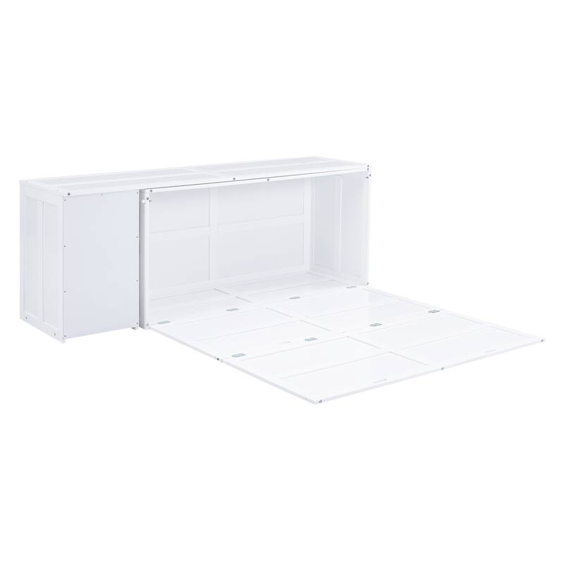 Space-Saving Queen Murphy Bed with Rotatable Desk, White