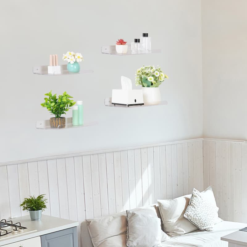 Acrylic Floating Shelves for Wall, Clear Acrylic Shelves for Kitchen Room Wall Mounted Display Shelf Clear - 4 Pack