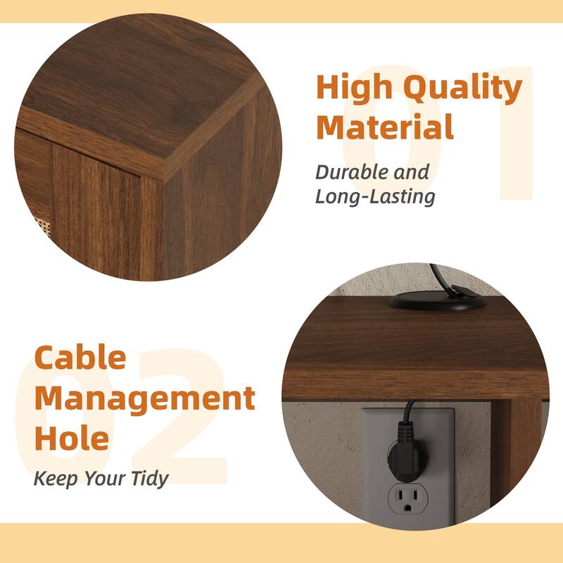 EROMMY Wall-Mounted TV Cabinet with Rattan Doors & Shelves - Floating Entertainment Center with Cable Management