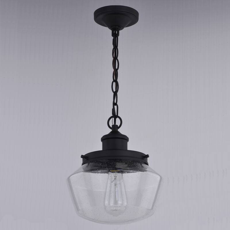 Collins 1 Light Black Farmhouse Outdoor Pendant Clear Schoolhouse Glass - 10-in. W x 11.5-in. H x 10-in. D