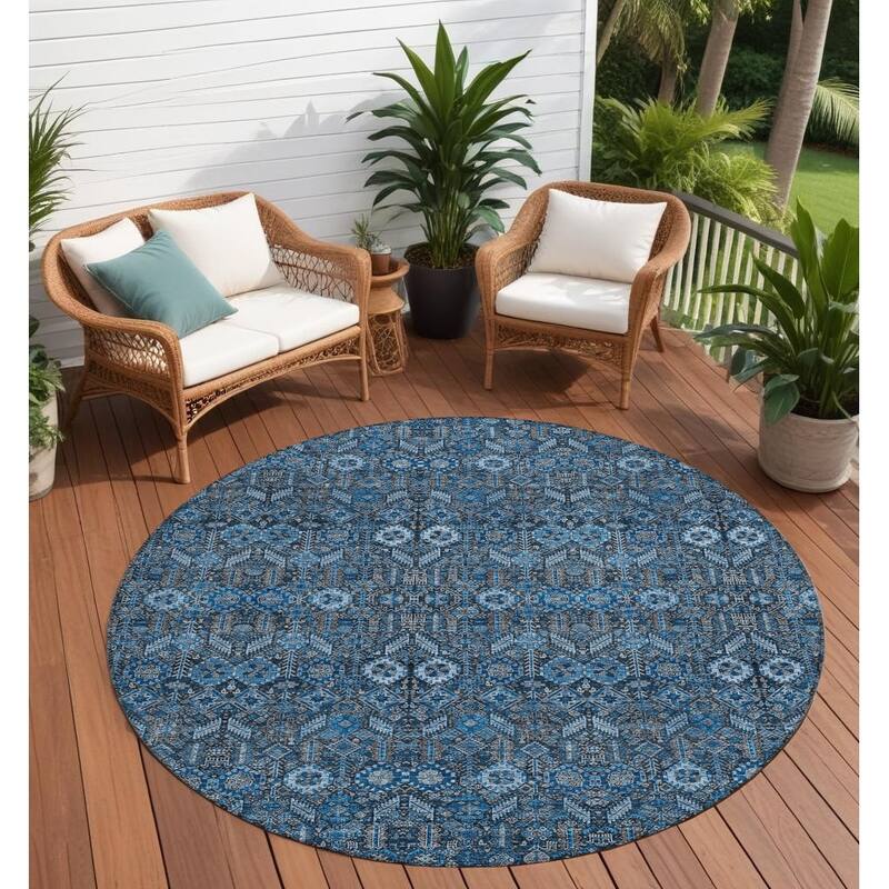 Sari Lush Floral Weather Resistant Classic Meets Modern Outdoor Rug - 8' Round - Multi