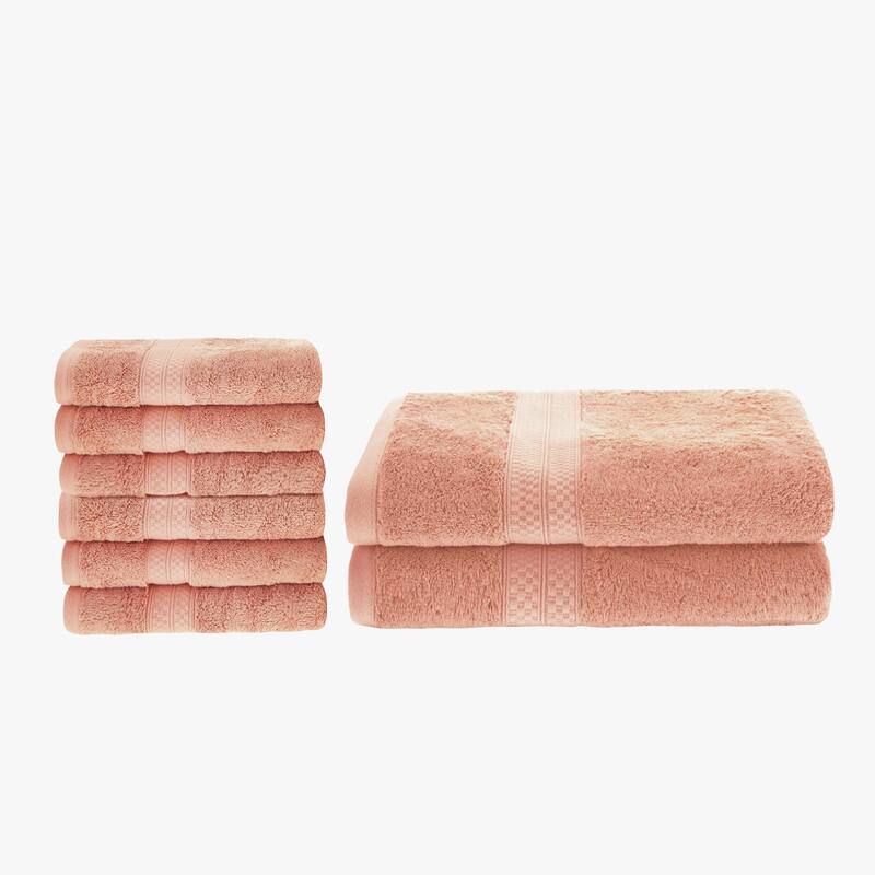 Superior 8 Piece Towel Set (2 Piece Bath Towel and 6 Piece Hand Towel), Rayon From Bamboo and Cotton