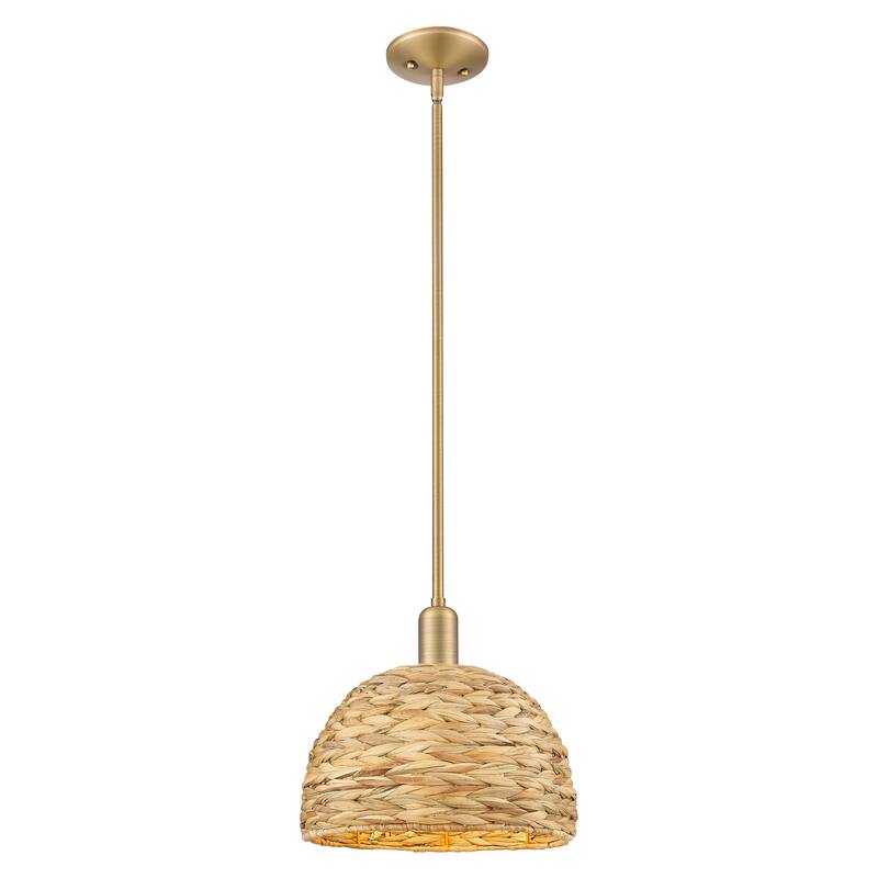 Innovations Lighting Endless Possibilities Arcadia - Woven Rattan - 1 Light 12" Stem Hung Mini Pendant - Brushed Brass