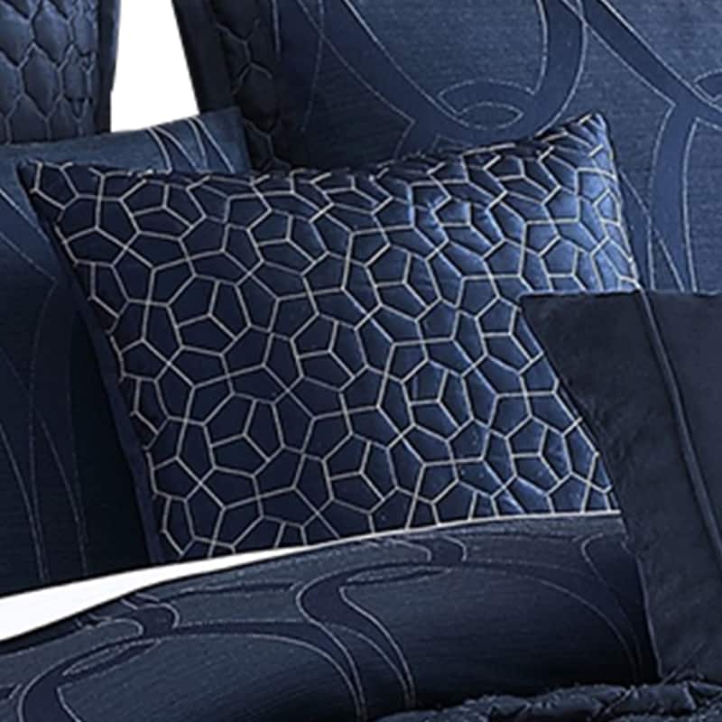 10 Piece King Polyester Comforter Set with Geometric Oblong Print, Dark Blue