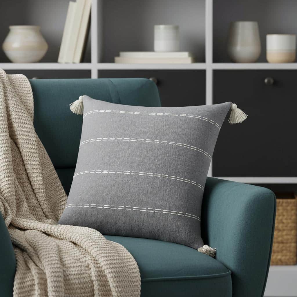 20" X 20" Slate Gray Linen Striped Zippered Pillow