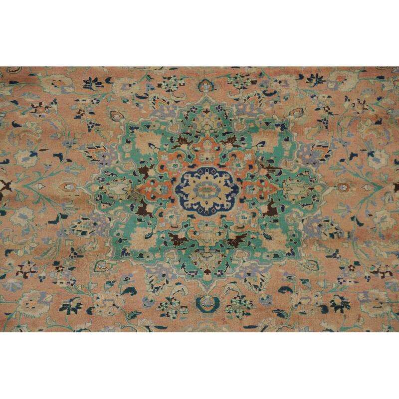 Hand Knotted Oriental 100% Wool Carpet Traditional Floral Coral Mashad Area Rug - 11' 3'' X 8' 11''