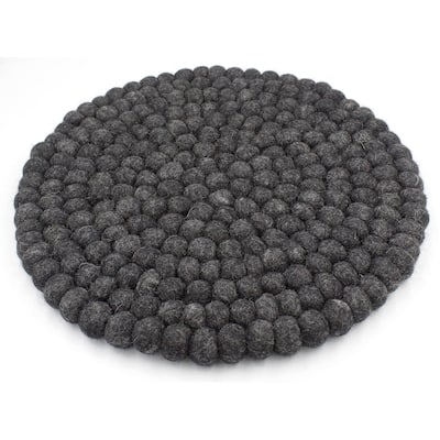 Wool Pom Chairpad/Trivet Dia 13.60 CHAROCAL - A - CHARCOAL