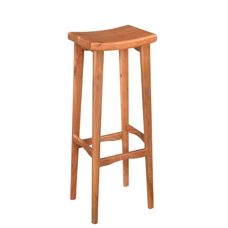 Brown Acacia Wood Saddle Seat Backless Bar Stool with Footrest - 14" D x 20” x 32” (D x W x H) - Brown