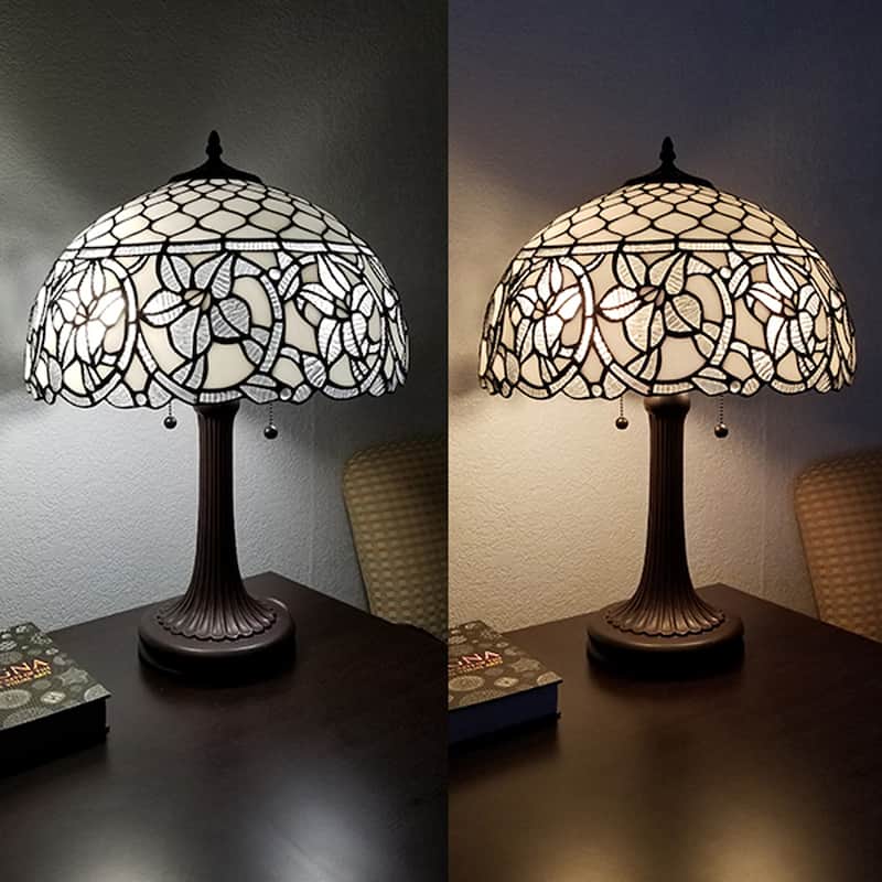 Tiffany Style Table Lamp 24" Tall Stained Glass White Decor Nightstand Bedroom Handmade Gift AM273TL16B Amora Lighting