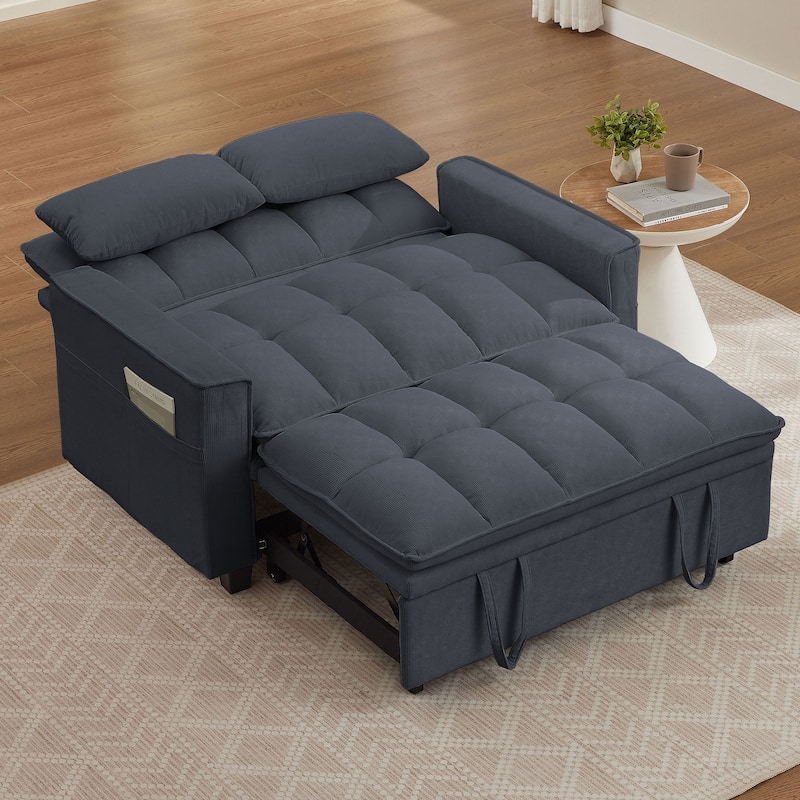 48.03" Pin Striped Fabric 3 in 1 Convertible 2 Seater Sleeper Sofa Bed