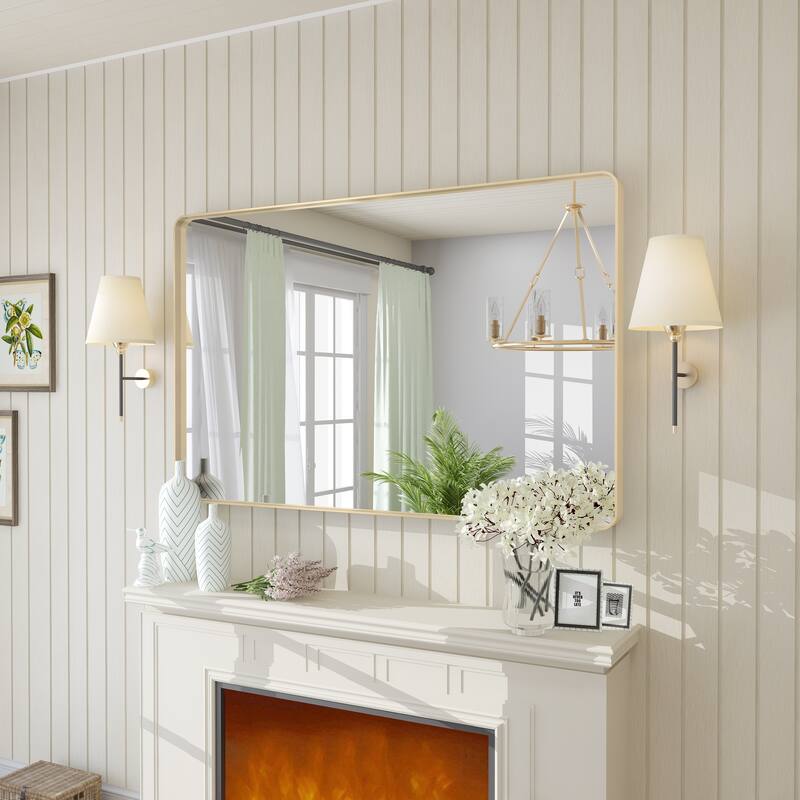 Modern Metal Frame Wall Mounted Bathroom Vanity Mirror - 48x30 - Gold