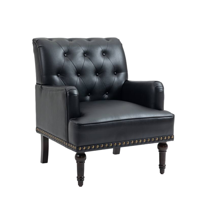 Mid-Century Leather Tufted Accent Chair for Living Room