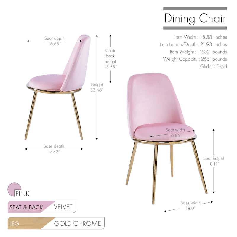 Porthos Home Dani Dining Chairs Set of 2, Velvet Upholstery, Gold Legs