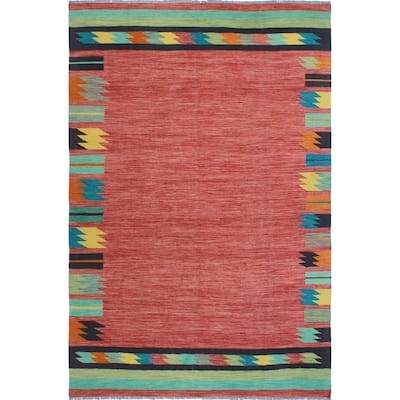 Modern Flatweave Mishael Red/Turquoise Rug - 6'6" x 9'11"