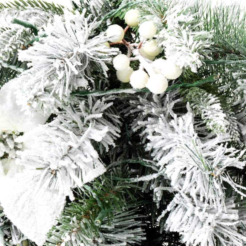 Glitzhome 3ft Pre-Lit Snow Flocked Flower Christmas Swag