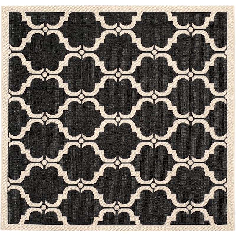 SAFAVIEH Courtyard Charleen Indoor/ Outdoor Waterproof Patio Backyard Rug - 5'3" Square - Black/Beige