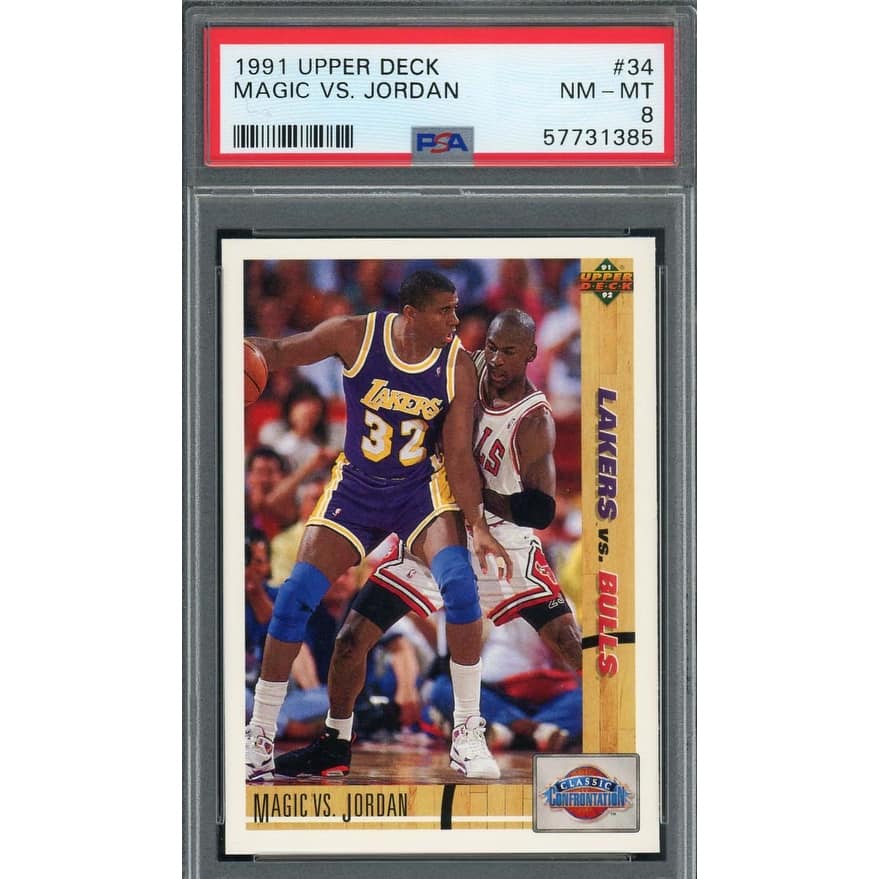 Michael Jordan Magic Johnson 1991 Upper Deck Basketball Card #34 Graded PSA 8 - 8'6" x 11'6"