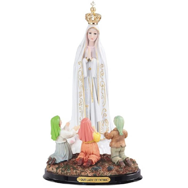 Q-Max 16"H Our Lady of Fatima with Children Prayer Statue Our Lady of the Holy Rosary Fatima Holy Figurine Religious Decoration