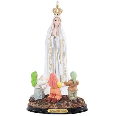Q-Max 16"H Our Lady of Fatima with Children Prayer Statue Our Lady of the Holy Rosary Fatima Holy Figurine Religious Decoration