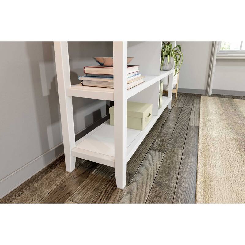 Solid Wood Vertical Double Bookcase with Shelves and Walnut Finish - 13.75” D x 54” W x 30.25” H