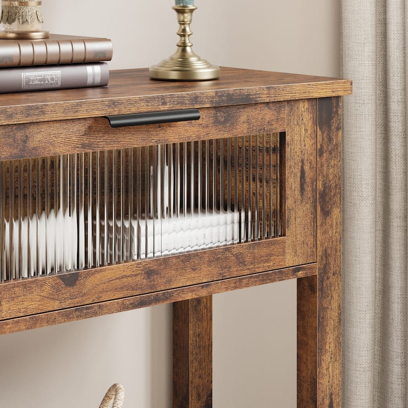 Entryway Table, Wood Console Table with 2 Glass Drawers