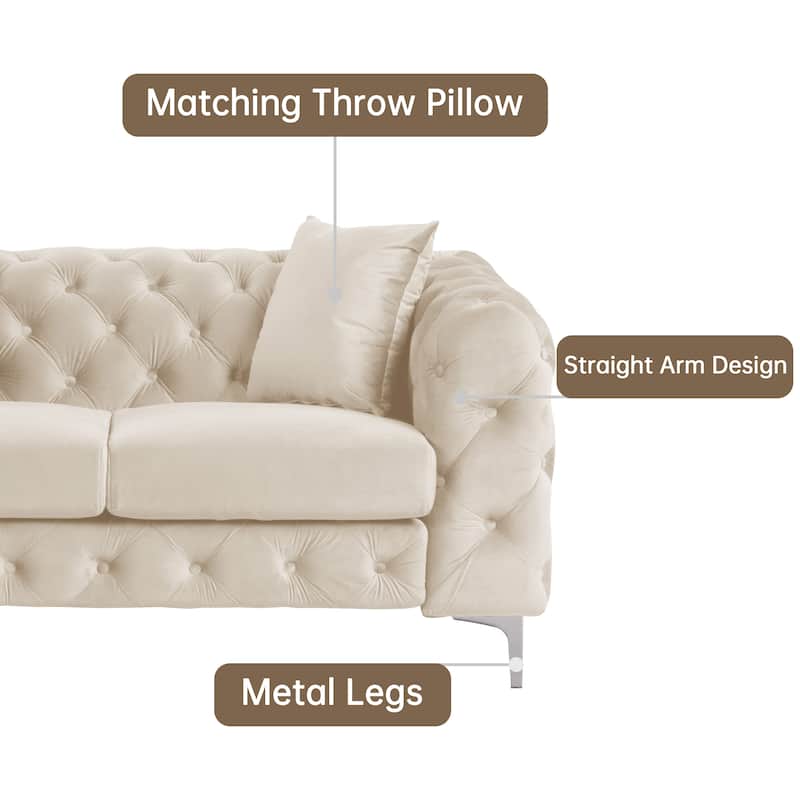 Morden Fort Modern Velvet Sofa with Button Tufted,Solid Wood Frame and Iron Legs