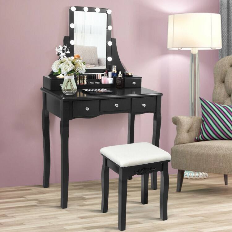 Dimmable Bulbs Touch Switch Vanity Dressing Table Set with Removable Box