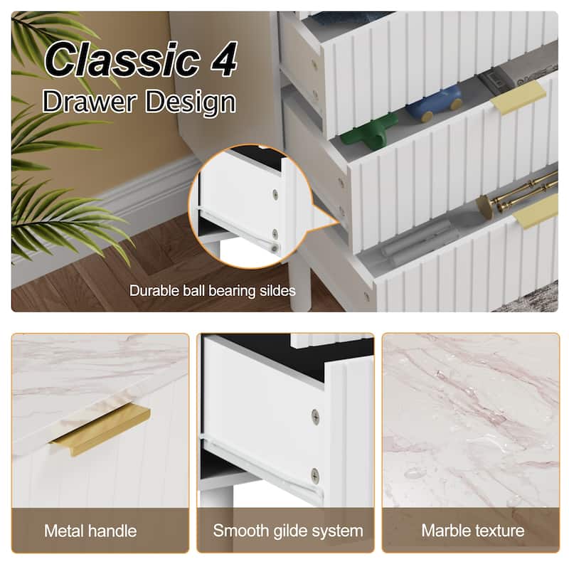 4 Drawers Chest Of Dresser Storage Imitation Marble Texture