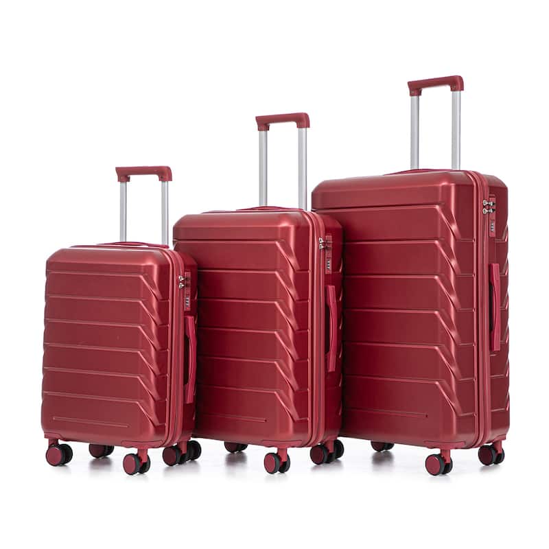 20IN 24IN 28IN 3 pcs/set in ABS Spinner Wheel Luggage, Matching Color, With Combination Lock - WINE RED