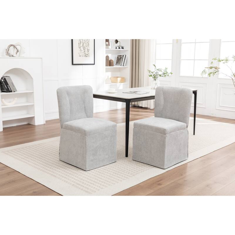 Modern Linen Dining Chairs, Armless Dining Chairs, with Upholstered Seat and Back, for Living Rooms, Set of 2, Brown - Grey