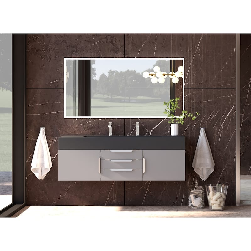 Nile 60" Wall Mounted Bathroom Vanity Set w/ Black Top