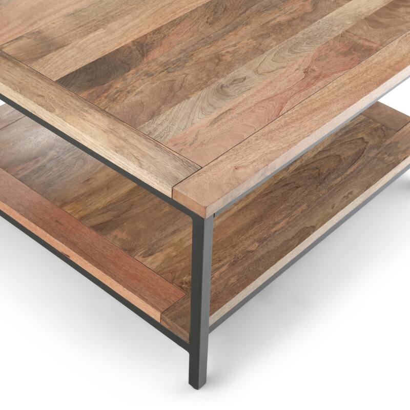 WYNDENHALL Rhonda Solid Mango Wood & Metal Industrial Coffee Table - 34 W x 34 D x 18 H