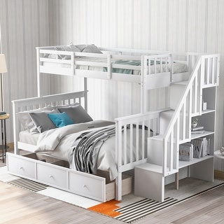Twin-over-Full Bunk Bed with Storage Drawer and Stairway