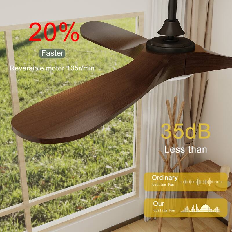 60" 3-Blades Wood Ceiling Fan with LED Light and Remote Control - N/A