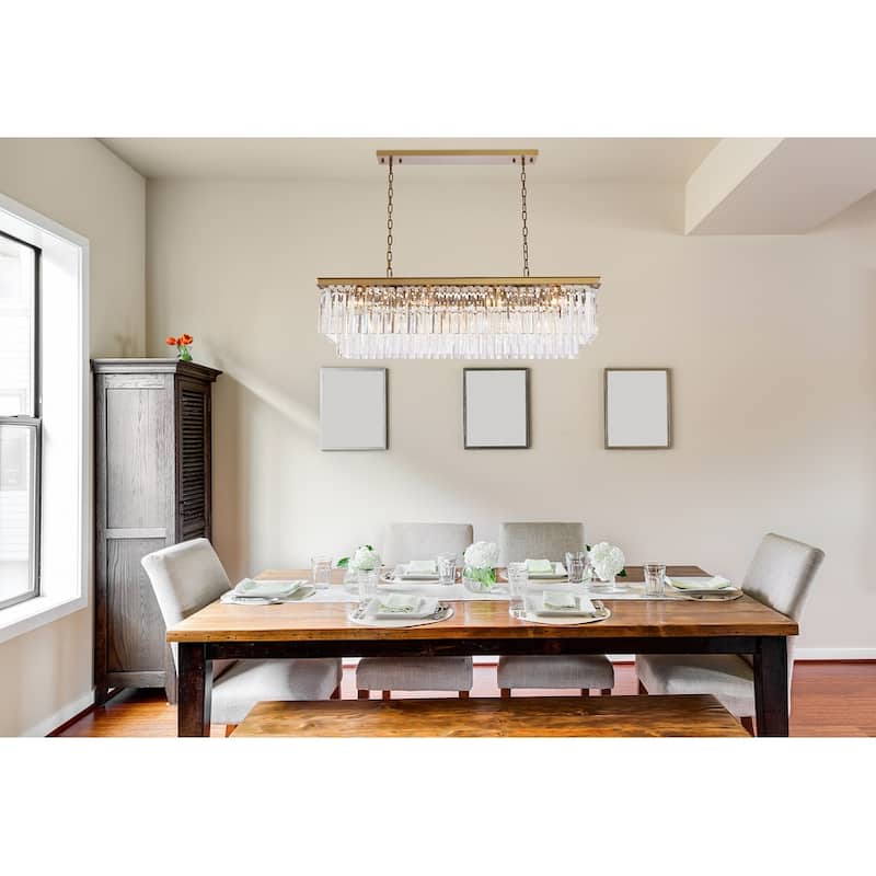 Indigo Home rectangle crystal chandelier in satin gold