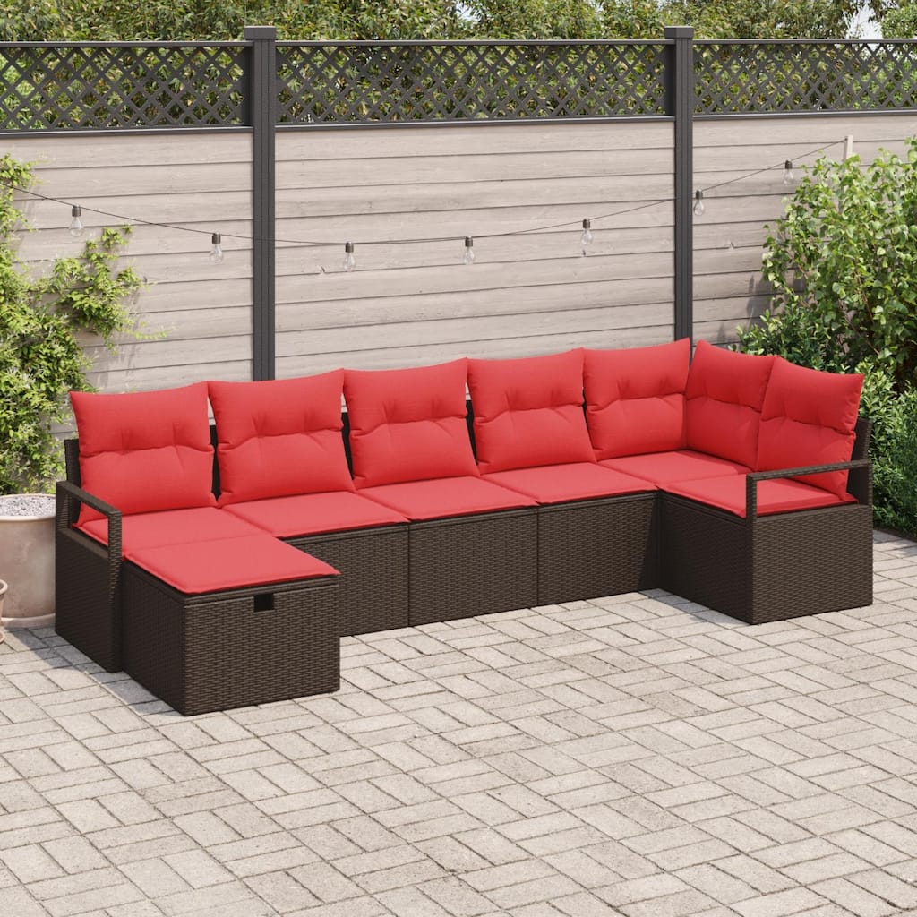 vidaXL 7/8 Garden Sofa Set with Cushions Black/Brown/Grey Poly Rattan - 113 x 48 x 27.2