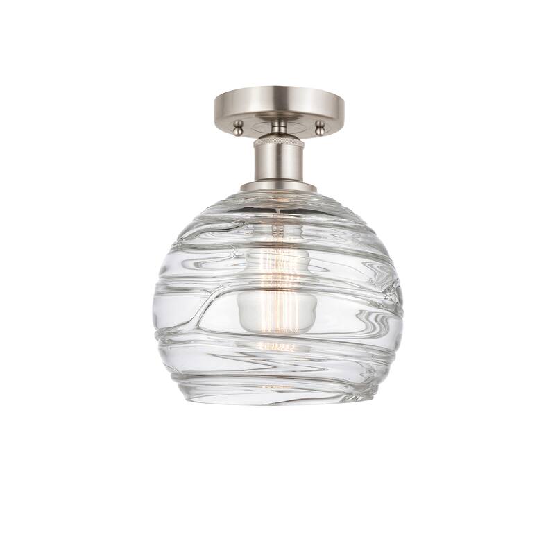 Innovations Lighting Edison Athens Deco Swirl - 1 Light 8" Semi-Flush Mount - Clear Deco Swirl/Brushed Satin Nickel