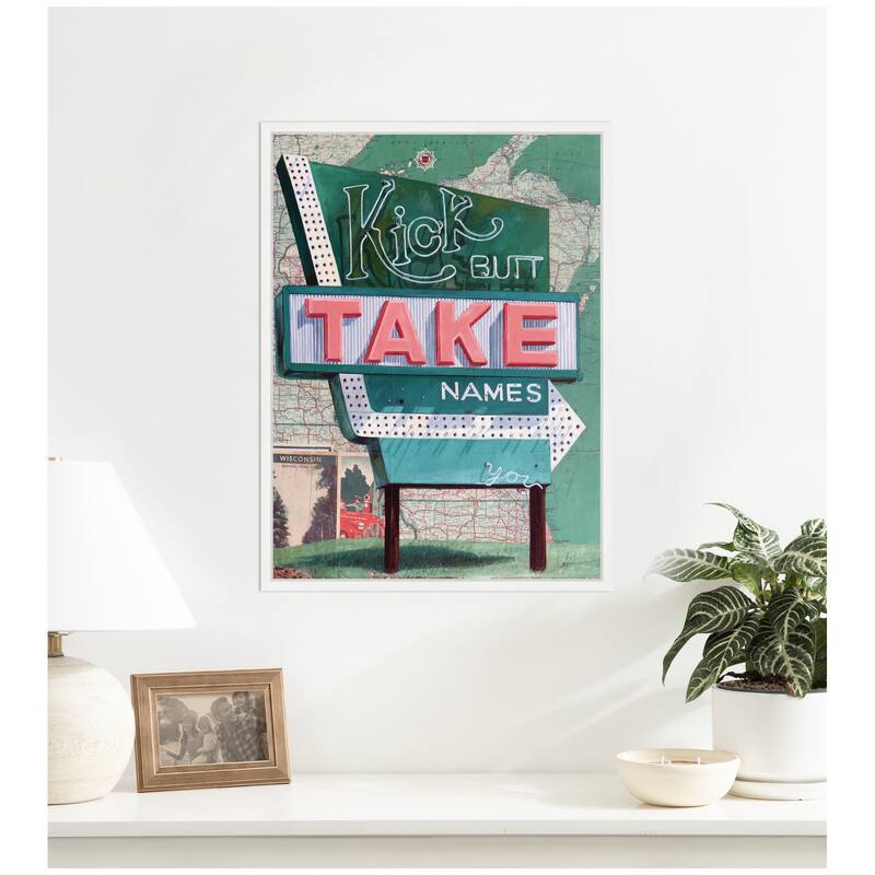 Kate and Laurel Kick Butt Take Names by Krista V. Allenstein Framed Canvas Wall Art Print