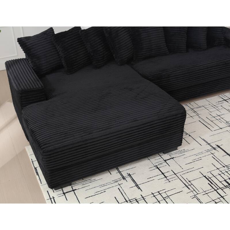 111" Corduroy L-Shaped Sectional Sofa (Left Chaise, 8 Pillows)