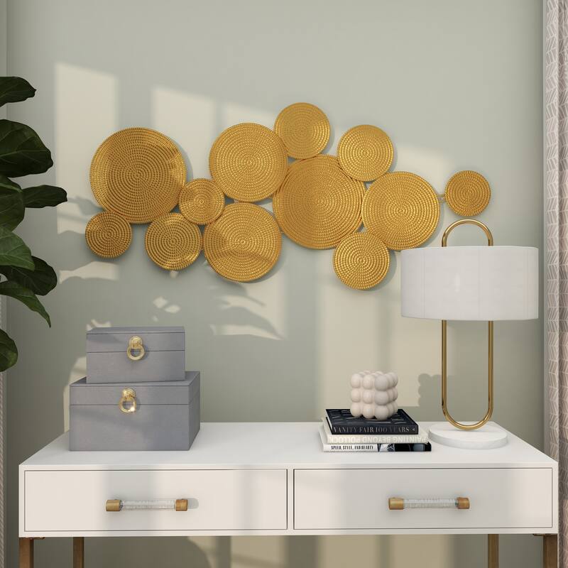 CosmoLiving by Cosmopolitan Metal Plate Wall Decor with Textured Circles - Gold or Black