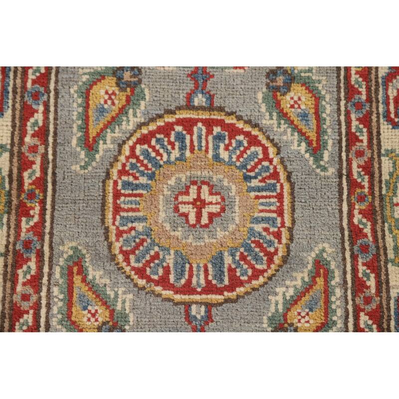 Grey Kazak Runner Rug Hand-Knotted Wool Carpet - 2'2" x 5'11"